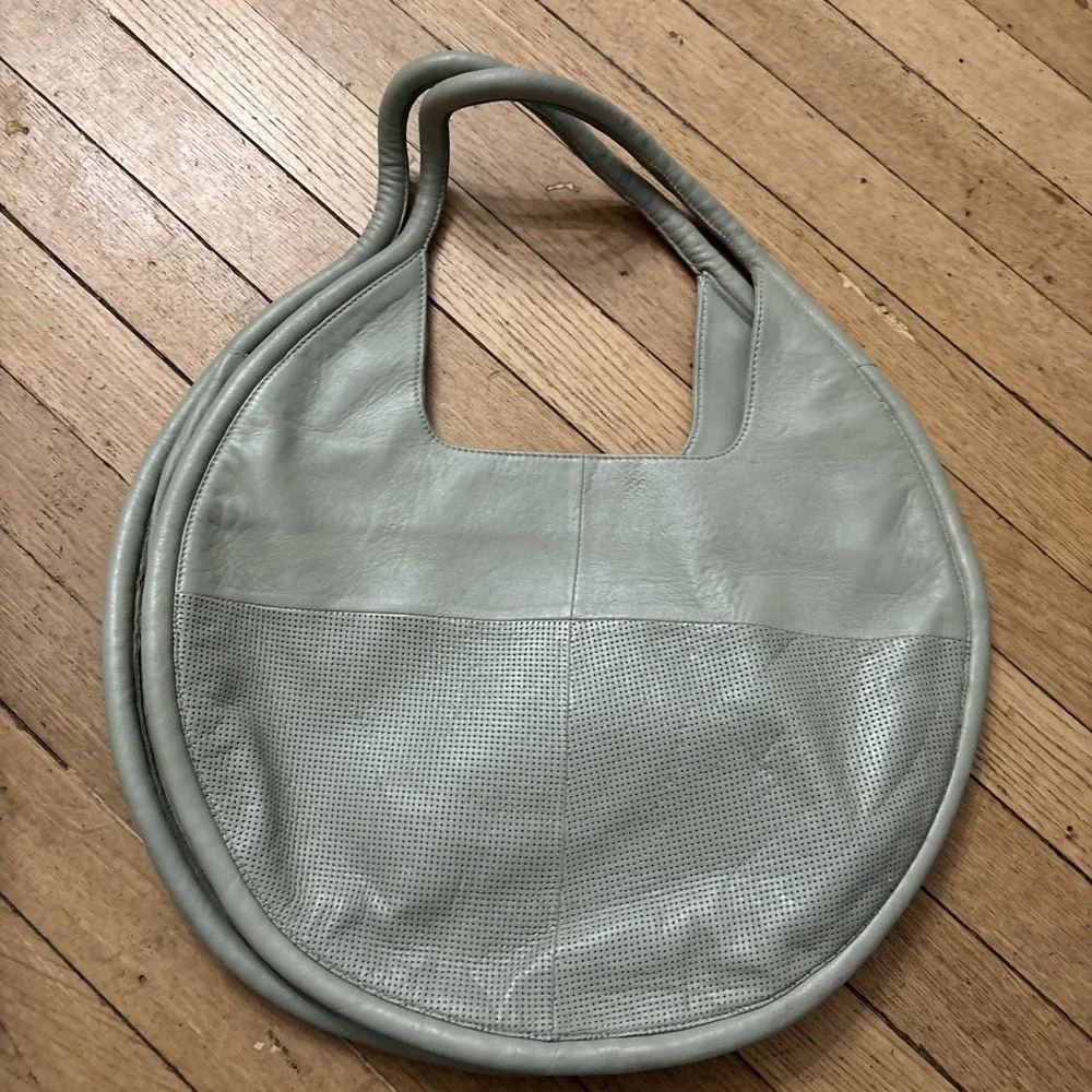 Anthropologie Julien Lambs Leather Tote Shoulder Bag Round Purse Green Mint